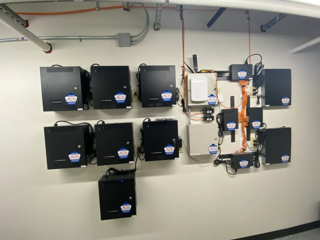 A photo of Astra Security hardware installed on location at an Iowa business.