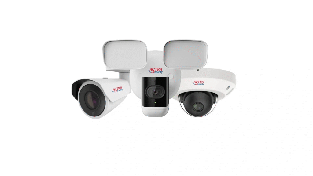 Image showing the variety of commercial security cameras and business security cameras offered by Astra Security of Iowa.