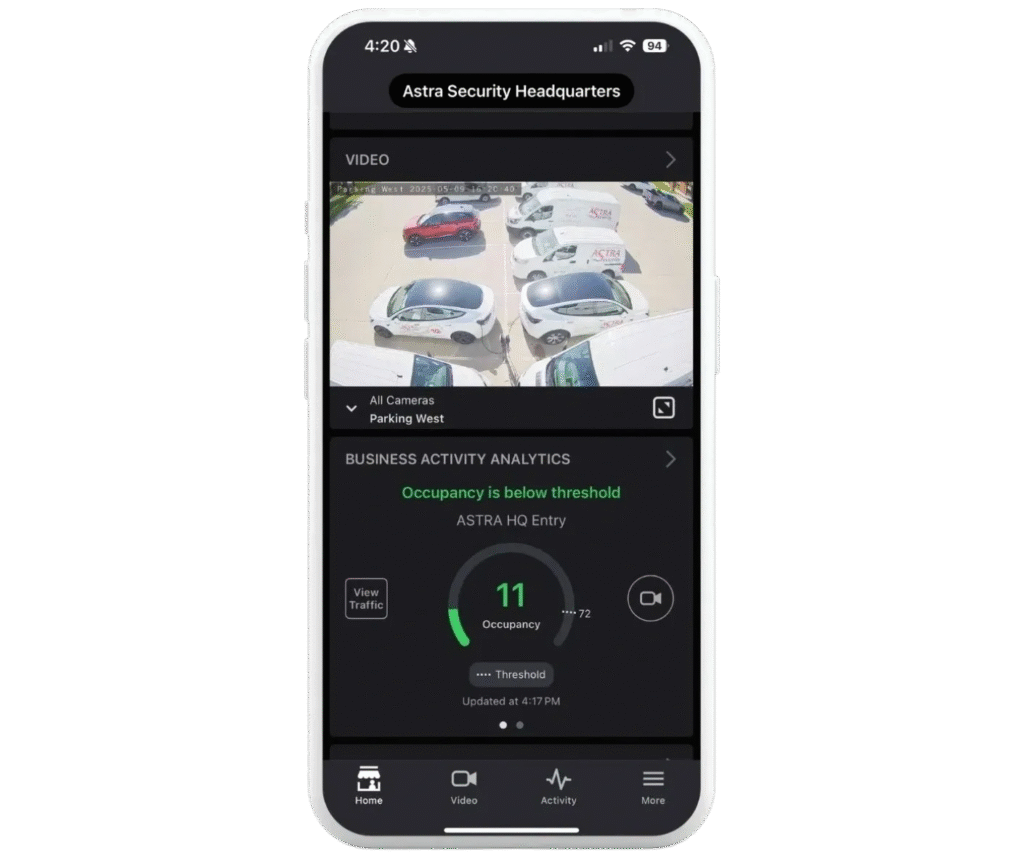 Astra Security provides remote access to your commercial security system with our mobile app.