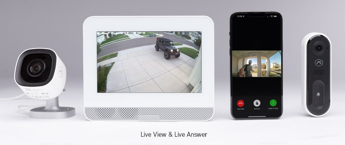 Astra Security home security system with camera, home monitoring panel, 24/7 monitoring app, and doorbell camera.